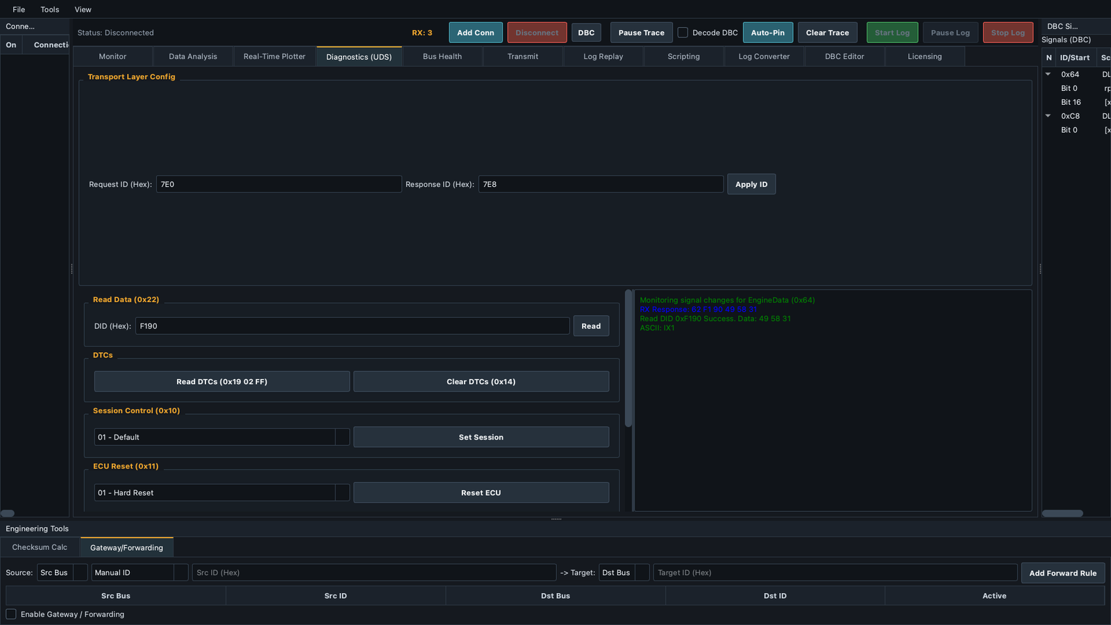 IX CAN Tool UDS diagnostics screen